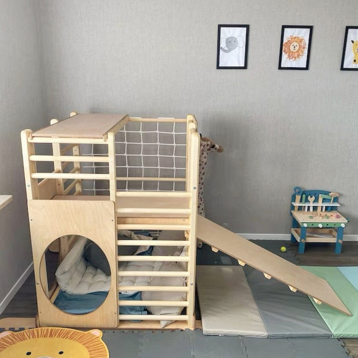 Betten und Klettergerüste Indoor Klettergerüst Kinder Holz Spielturm Holz XXL