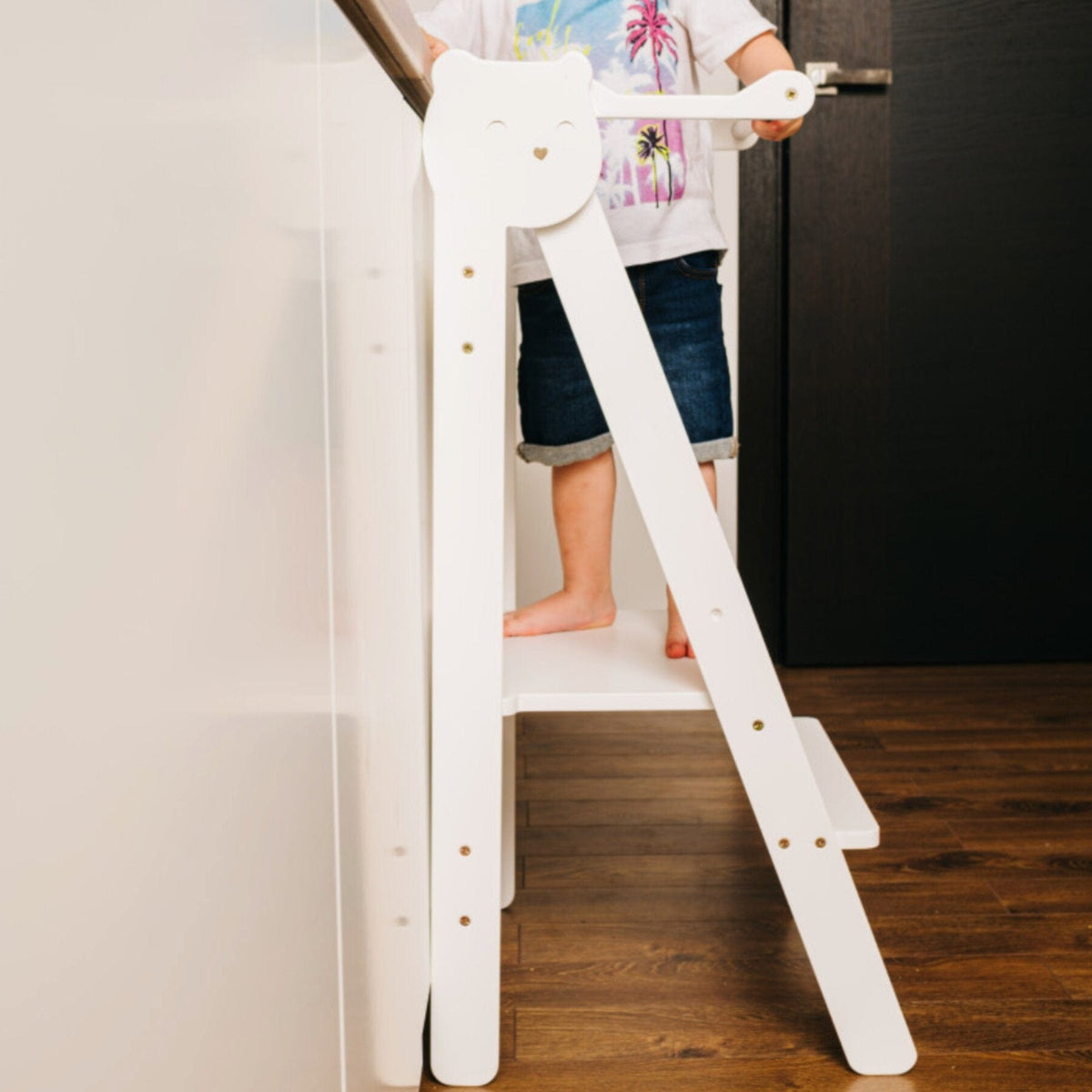 Learning Tower Klappbarer Lernturm Platzsparend Höhenverstellbar – Montessori Learning Tower ab 18 Monaten