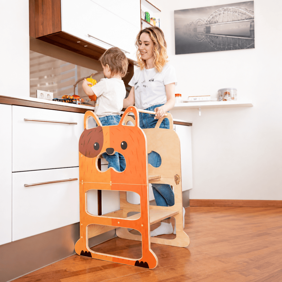 Learning Tower Learning Tower Lernturm für zwei Kinder Wandelbar Montessori Holz Bio Natürlich