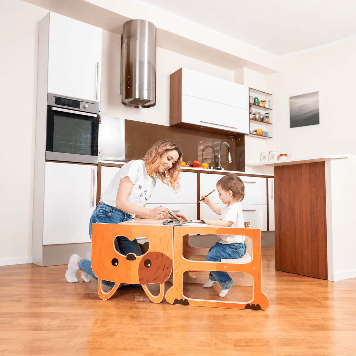 Learning Tower Learning Tower Lernturm für zwei Kinder Wandelbar Montessori Holz Bio Natürlich