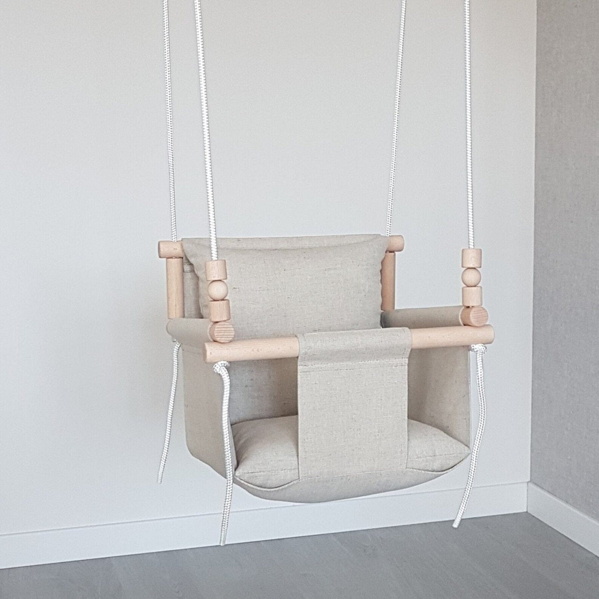 Schaukel Babyschaukel mit hoher Rückenlehne Leinen Beige