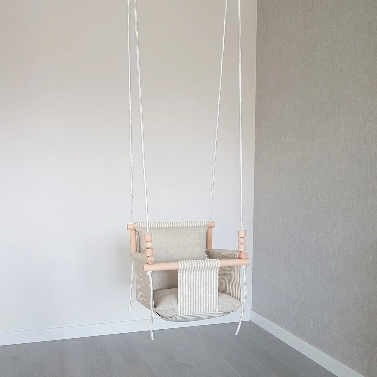 Schaukel Babyschaukel mit hoher Rückenlehne Leinen Beige-Gestreift