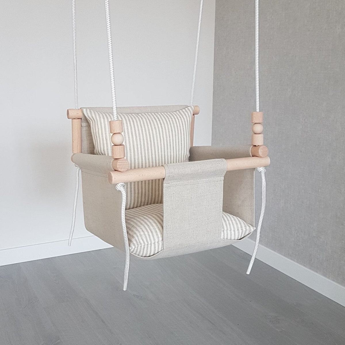 Schaukel Babyschaukel mit hoher Rückenlehne Leinen Beige