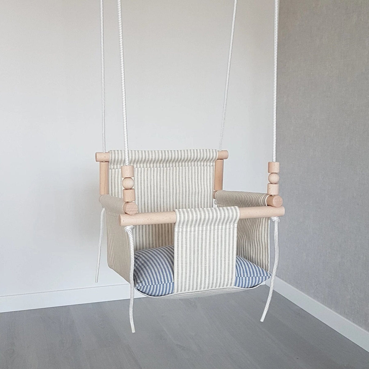 Schaukel Babyschaukel mit hoher Rückenlehne Leinen Beige-Gestreift