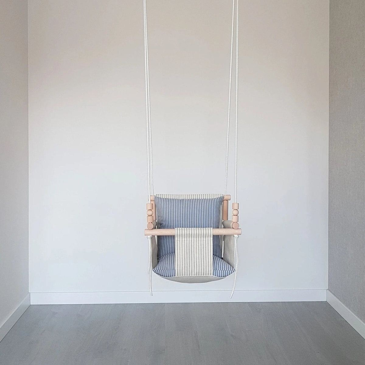 Schaukel Babyschaukel mit hoher Rückenlehne Leinen Beige-Gestreift