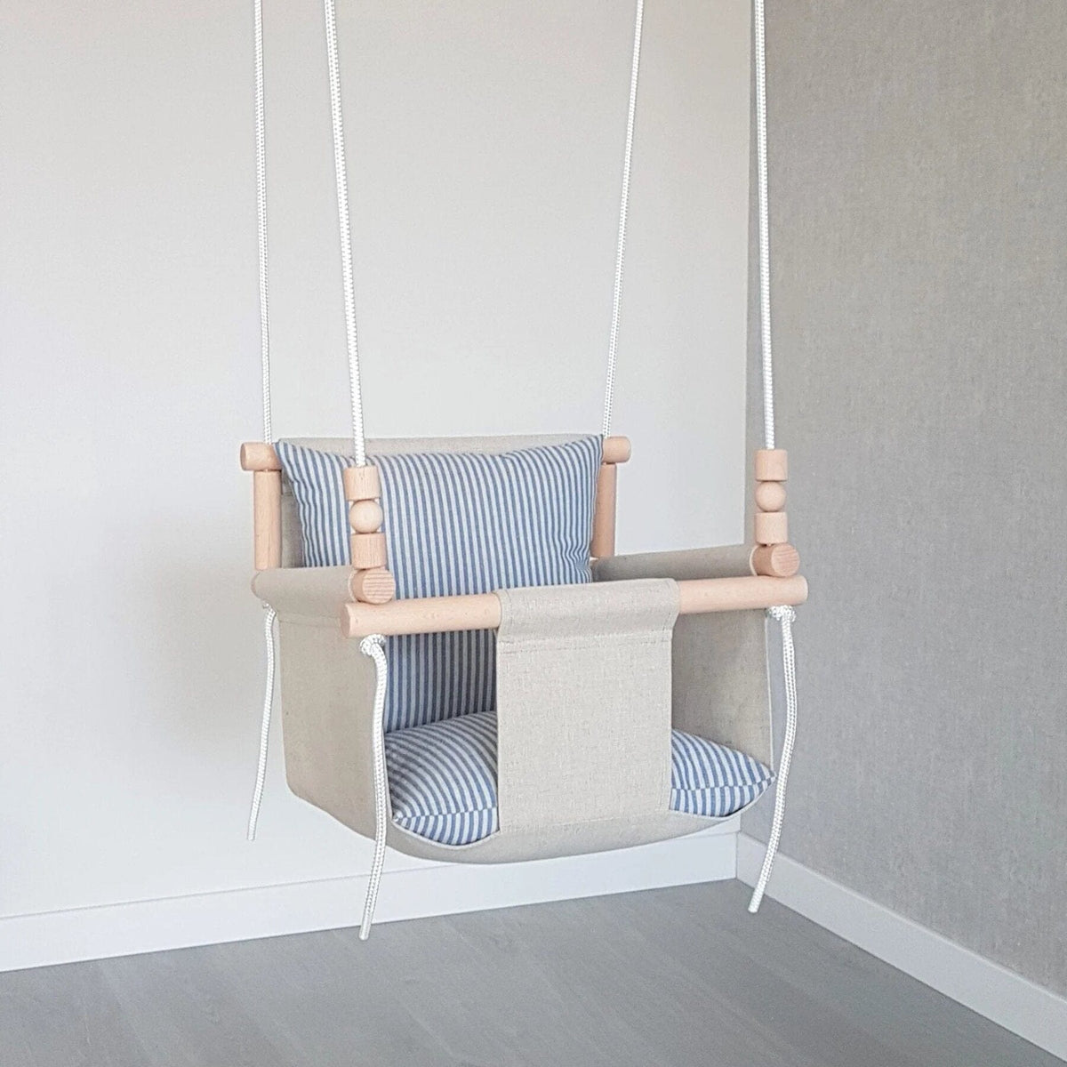 Schaukel Babyschaukel mit hoher Rückenlehne Leinen Beige