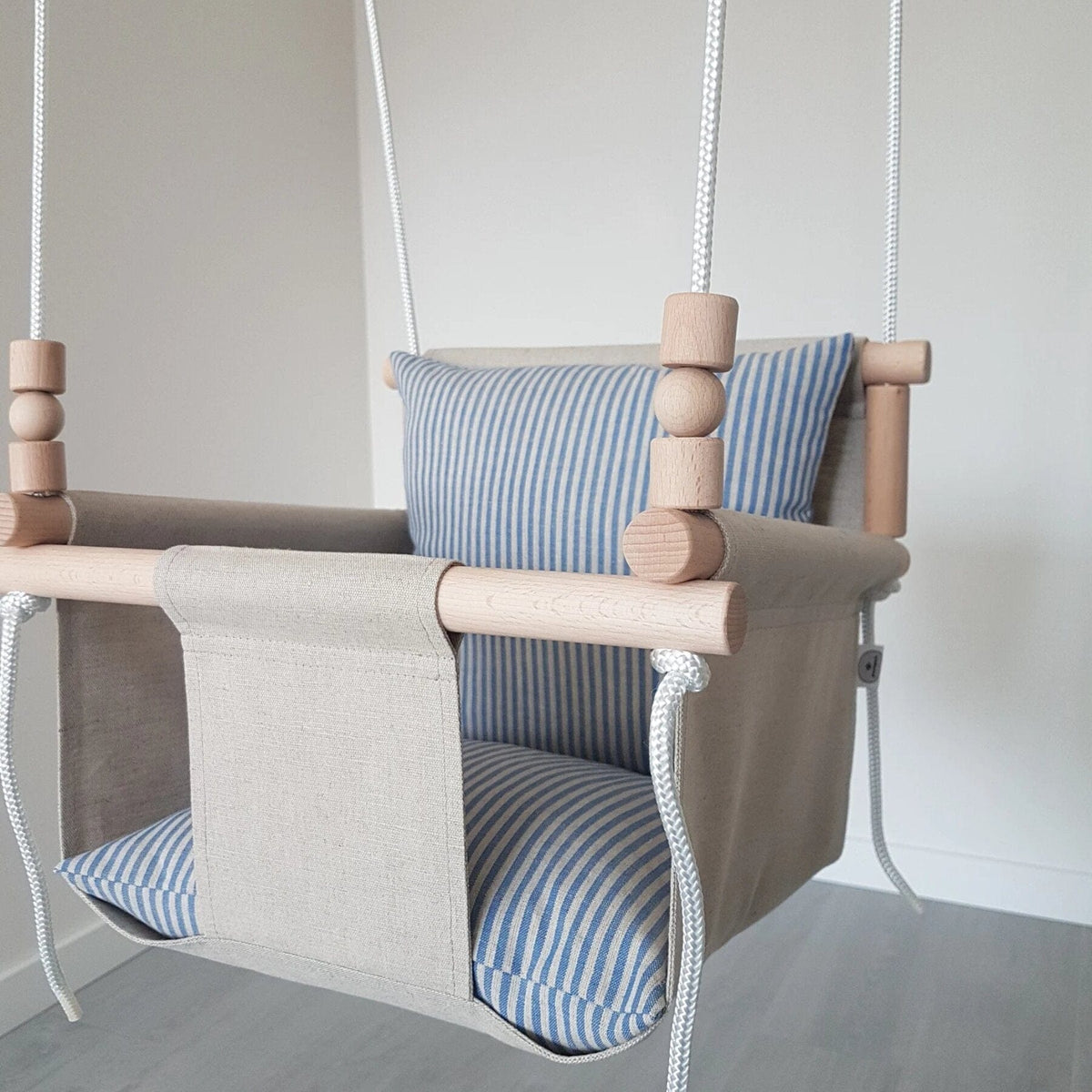 Schaukel Babyschaukel mit hoher Rückenlehne Leinen Beige