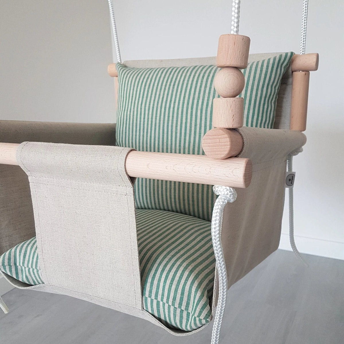 Schaukel Babyschaukel mit hoher Rückenlehne Leinen Beige