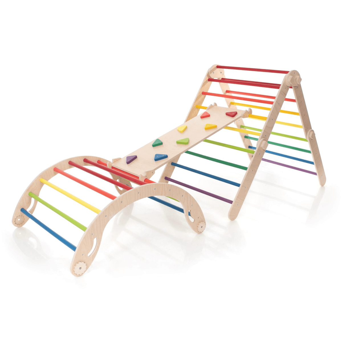Kletterdreieck Pikler Dreieck Set Bunt – 4-in-1 Motorik-Kletterbaukasten