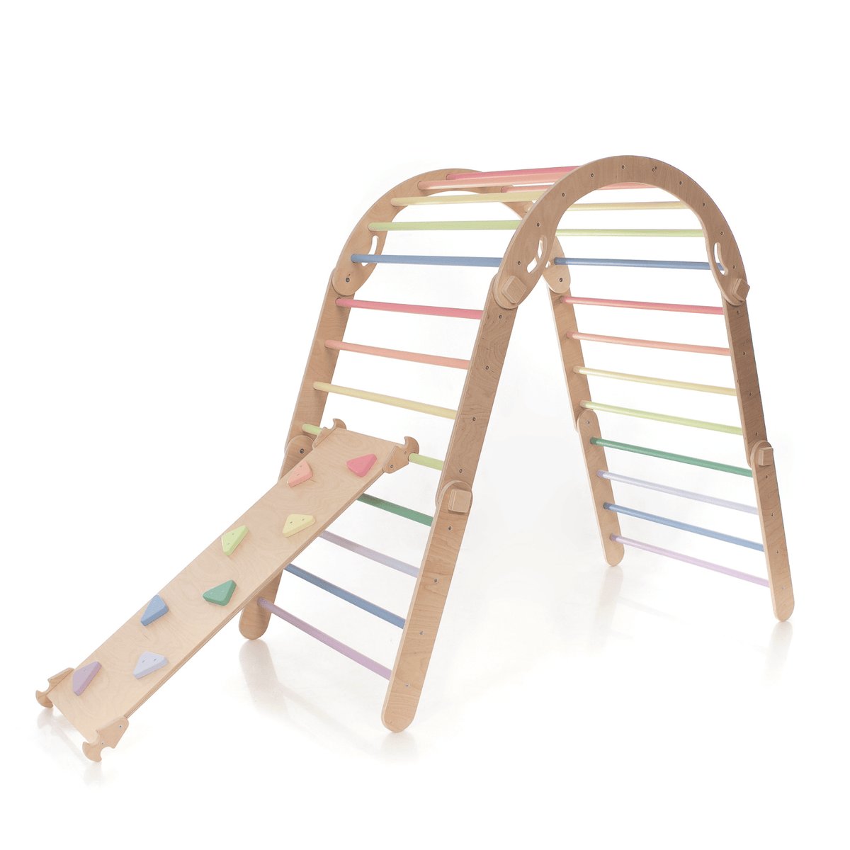 Kletterdreieck Pikler Dreieck Rutsche Pastell – 4-in-1 Motorik-Baukasten