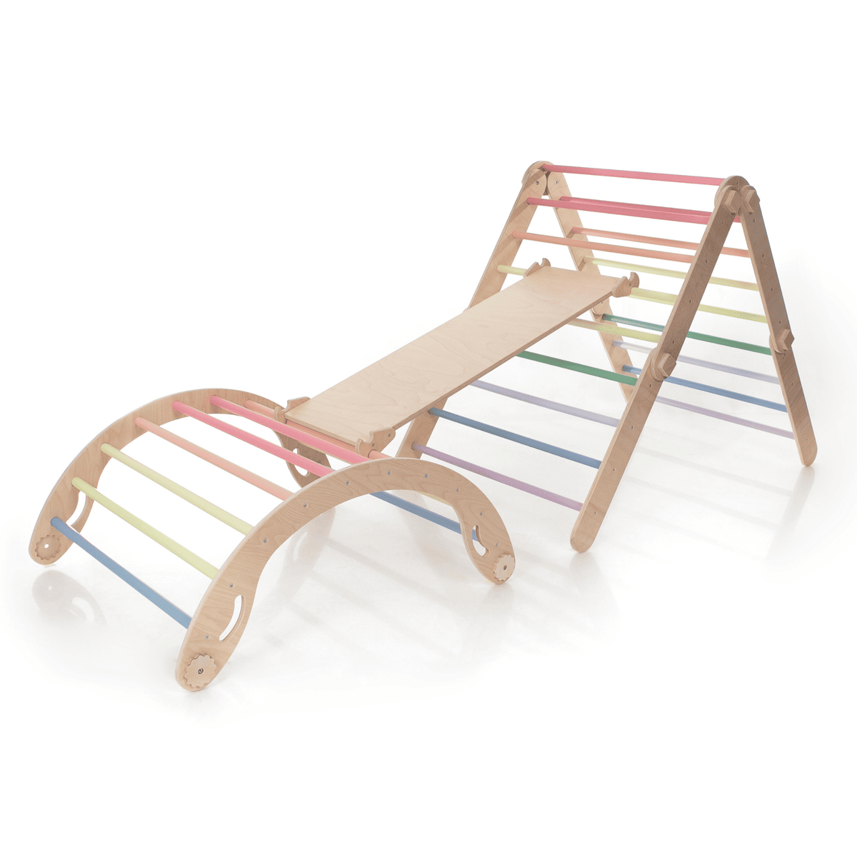 Kletterdreieck Pikler Dreieck Rutsche Pastell – 4-in-1 Motorik-Baukasten