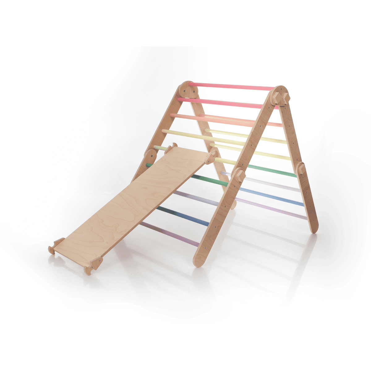Kletterdreieck Pikler Dreieck Rutsche Pastell – 4-in-1 Motorik-Baukasten