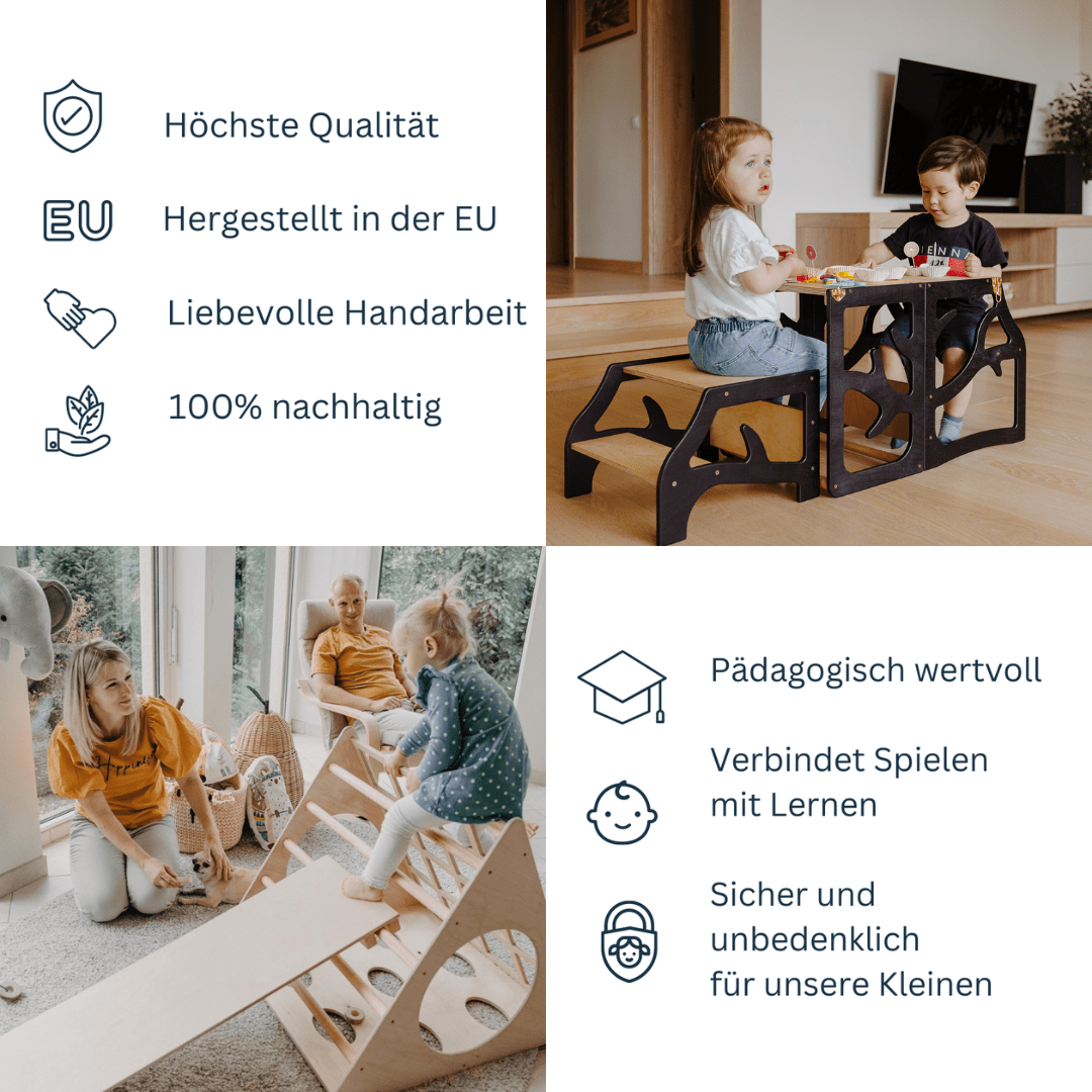 Learning Tower 3in1 wandelbarer Montessori Lernturm - mit Rutsche oder Tritthocker - Tree Design