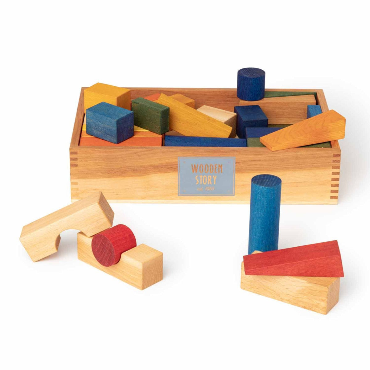 Holzspielzeug & Bausteine Wooden Story Holzbausteine im Tablett 63 Teile