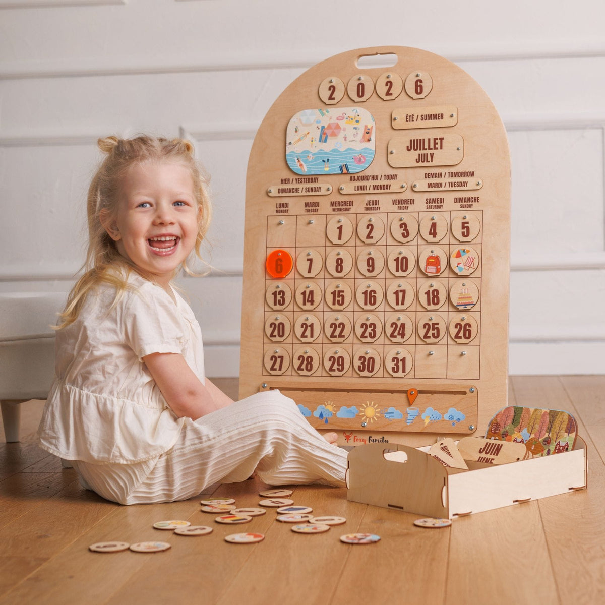 Zweisprachiger Holzkalender Montessori