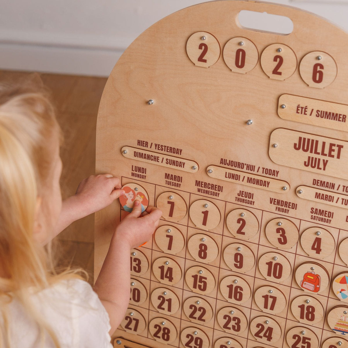 Zweisprachiger Holzkalender Montessori