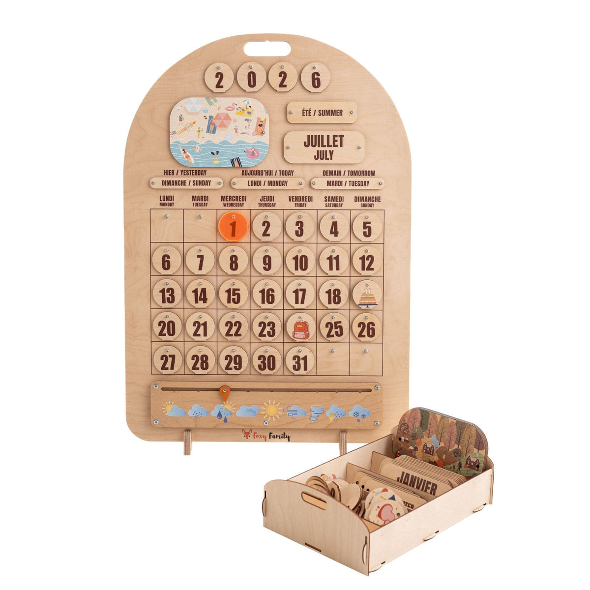Zweisprachiger Holzkalender Montessori