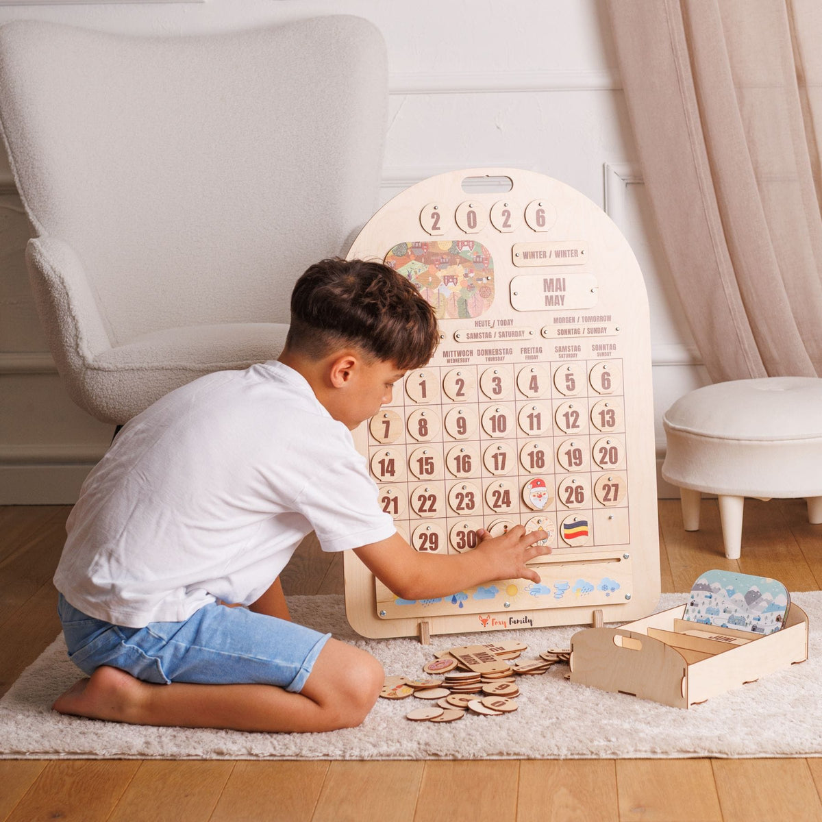 Zweisprachiger Holzkalender Montessori