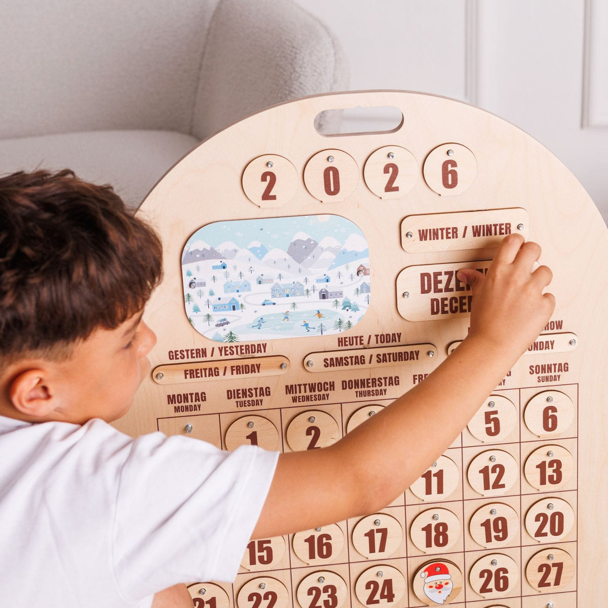 Zweisprachiger Holzkalender Montessori