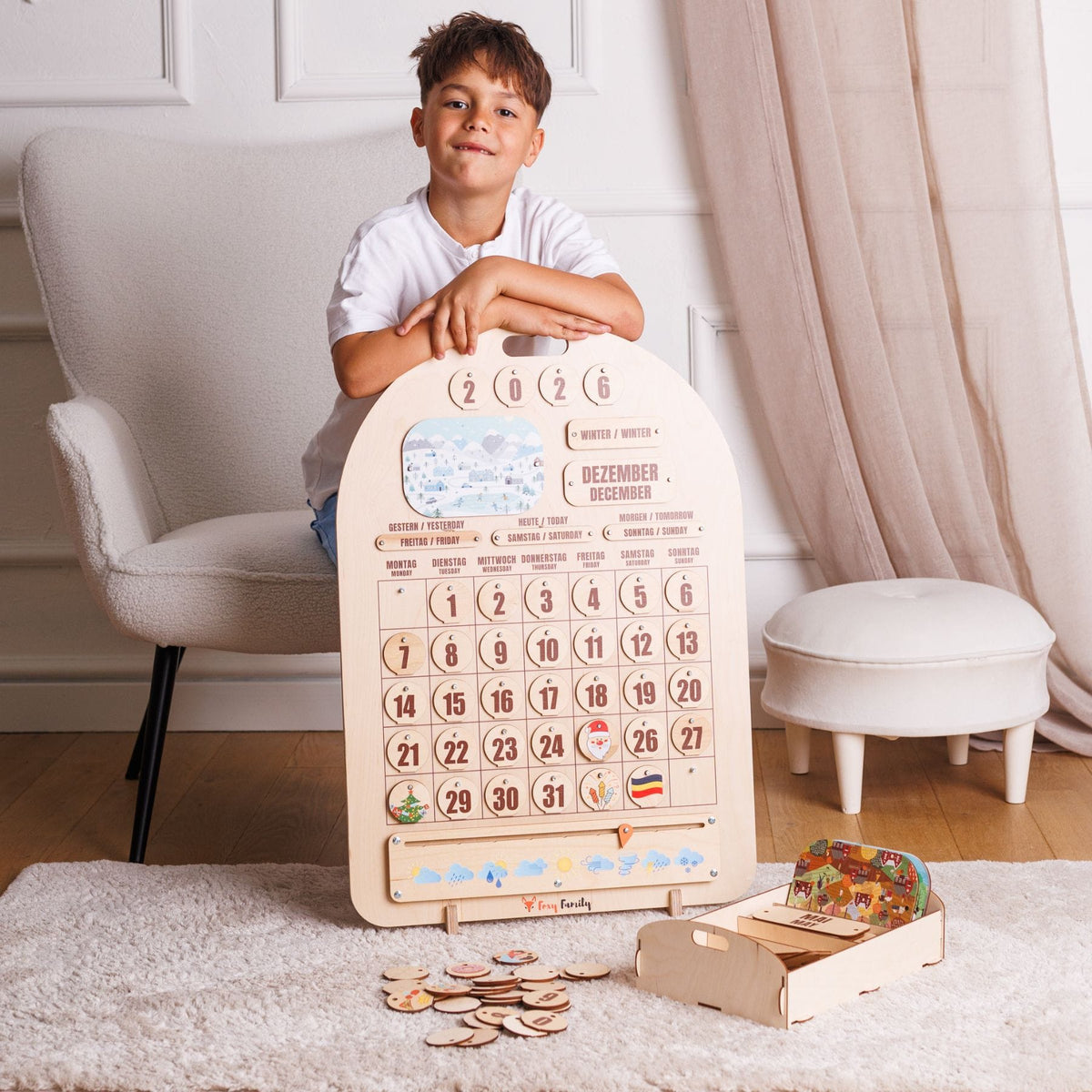 Zweisprachiger Holzkalender Montessori