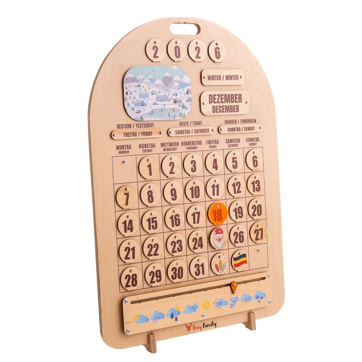 Zweisprachiger Holzkalender Montessori