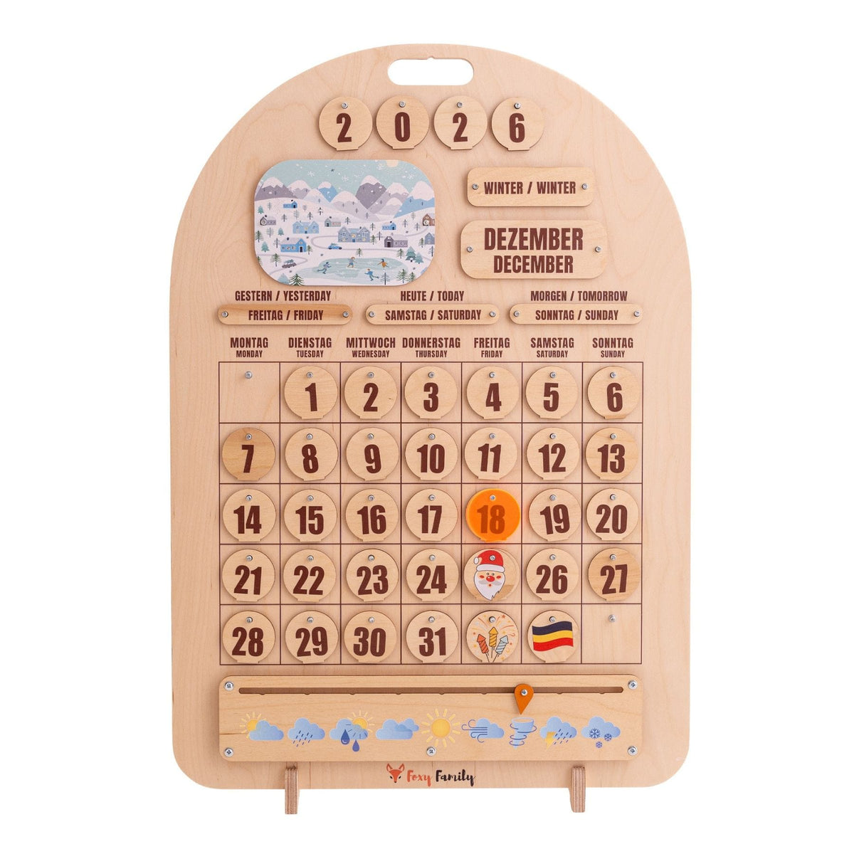 Zweisprachiger Holzkalender Montessori