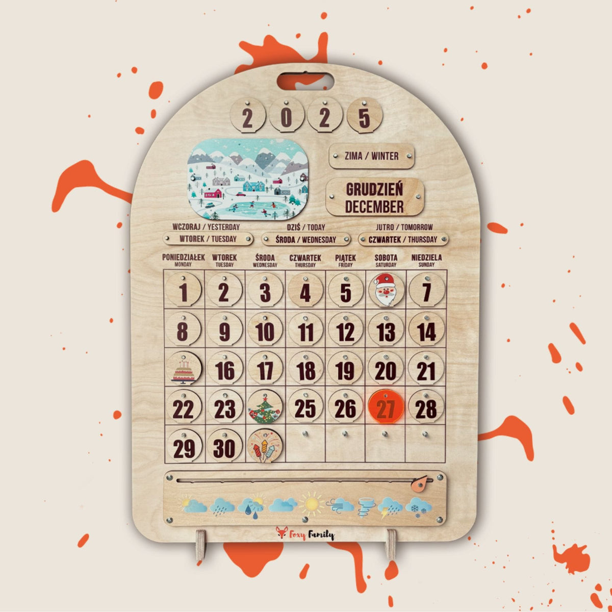 Zweisprachiger Holzkalender Montessori