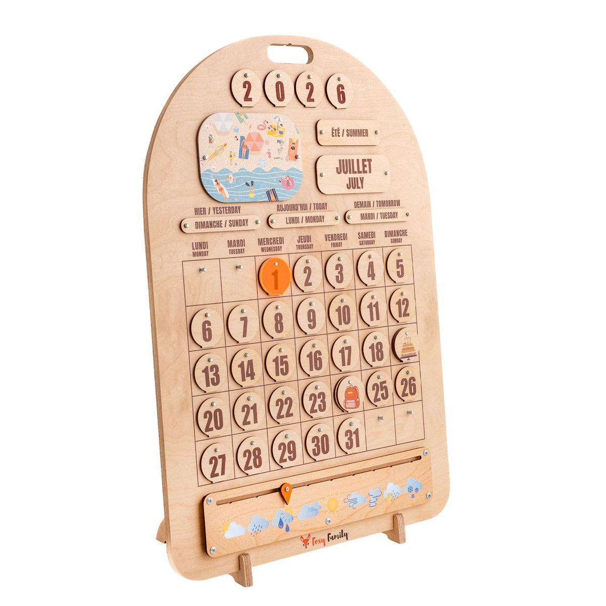 Zweisprachiger Holzkalender Montessori