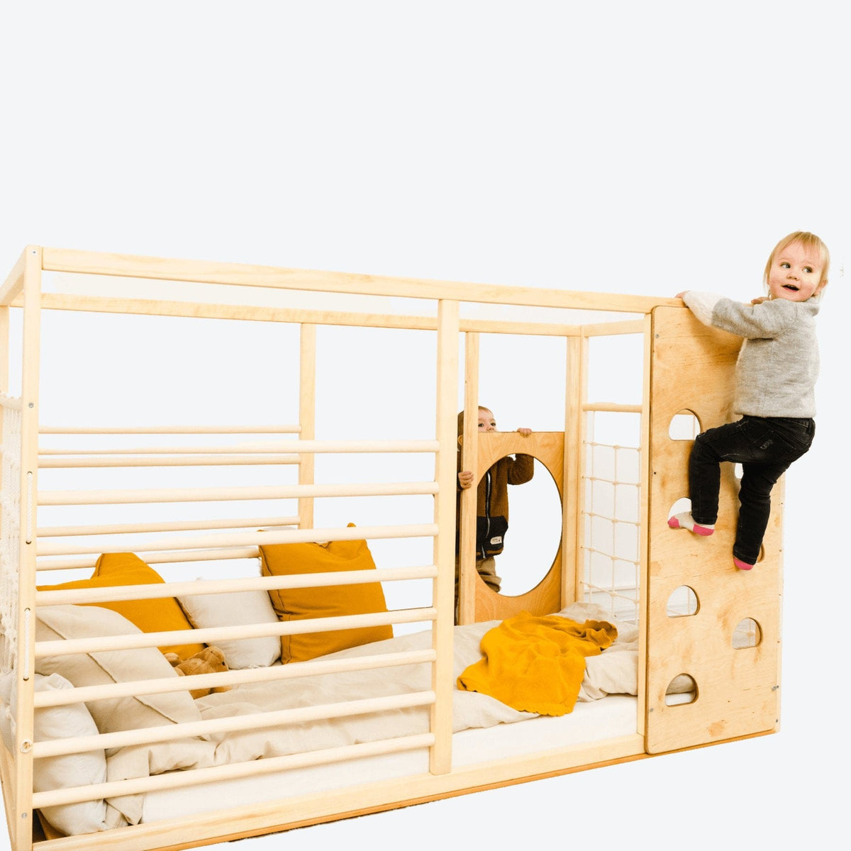 Betten und Klettergerüste Montessori Kinderbett Bodenbett mit Klettergerüst Aktivbett
