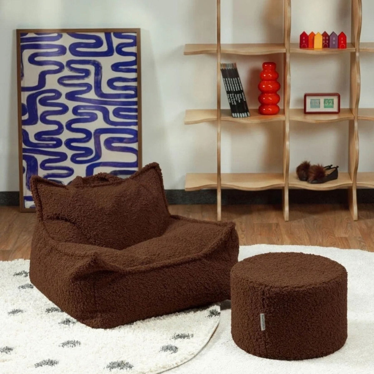 Polstermöbel wigiwama Pouffe aus Teddystoff, runder Sitzhocker für Kinder