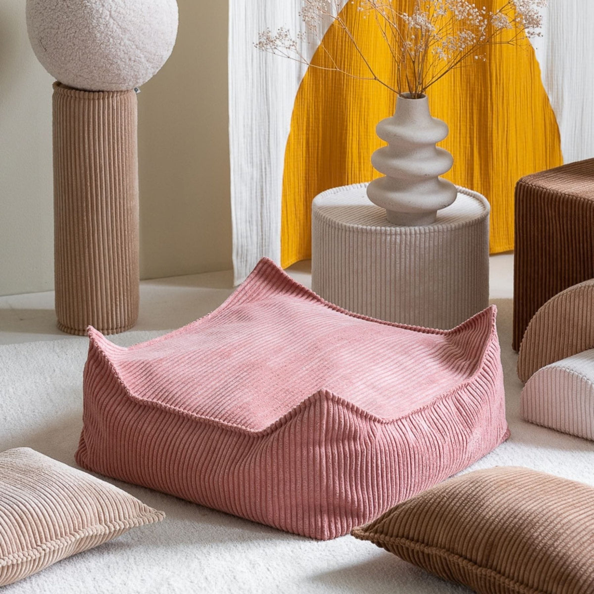 wigiwama Square Ottoman aus Cord, Sitzhocker für Kinder - LeoBabys