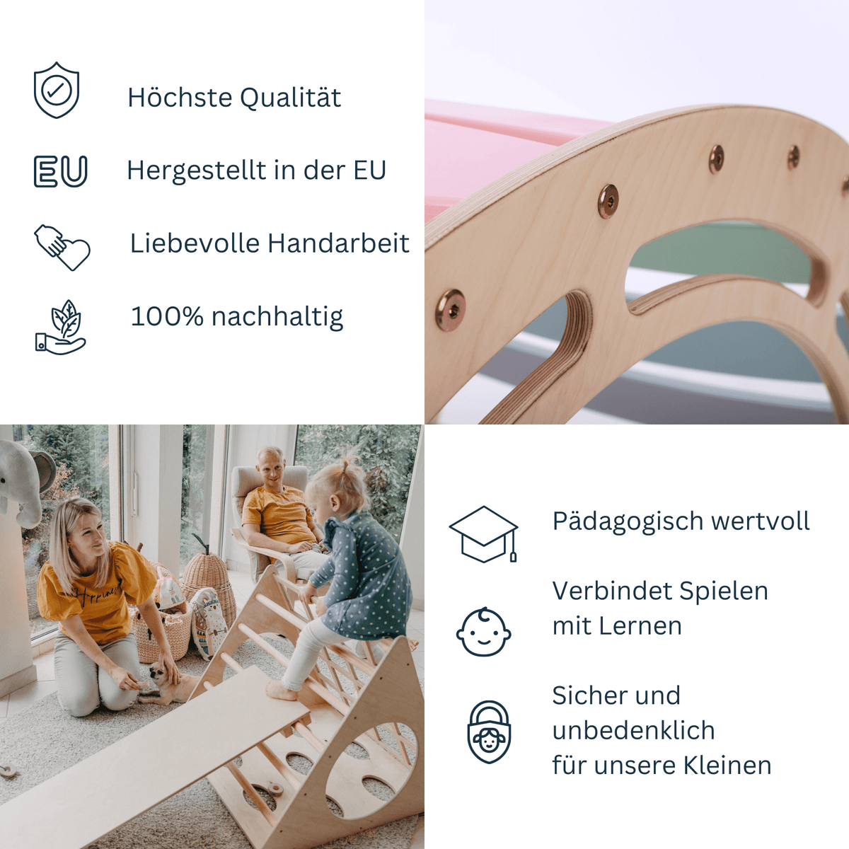Kletterdreieck Pikler Dreieck Set Bunt – 4-in-1 Motorik-Kletterbaukasten