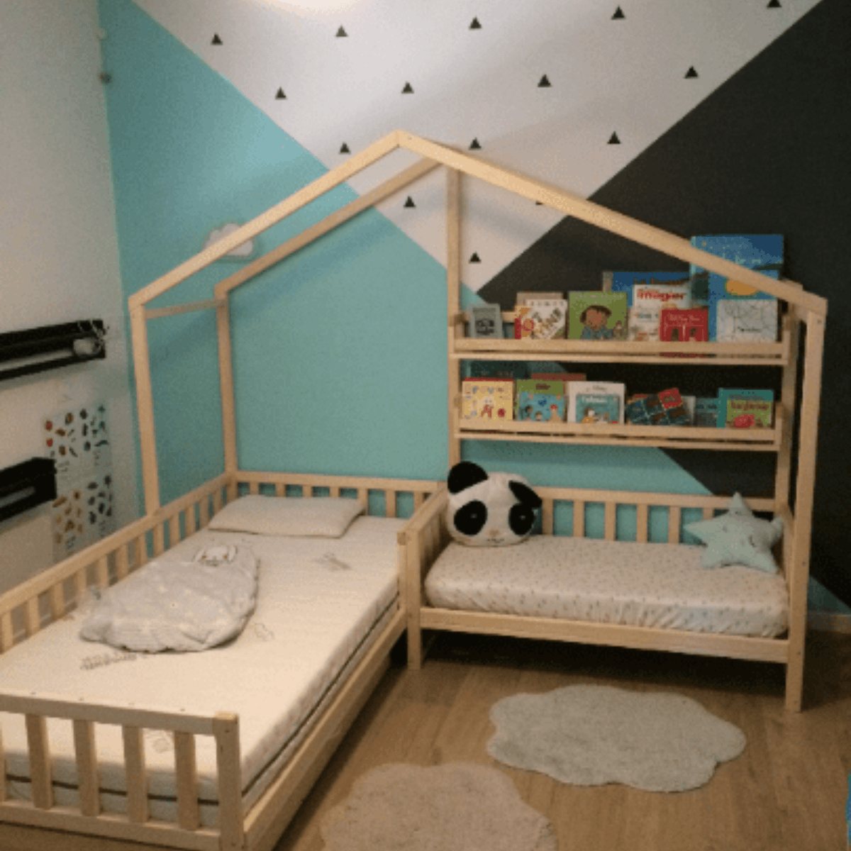Betten und Klettergerüste Montessori Kinderbett Hausbettdesign für zwei Kinder