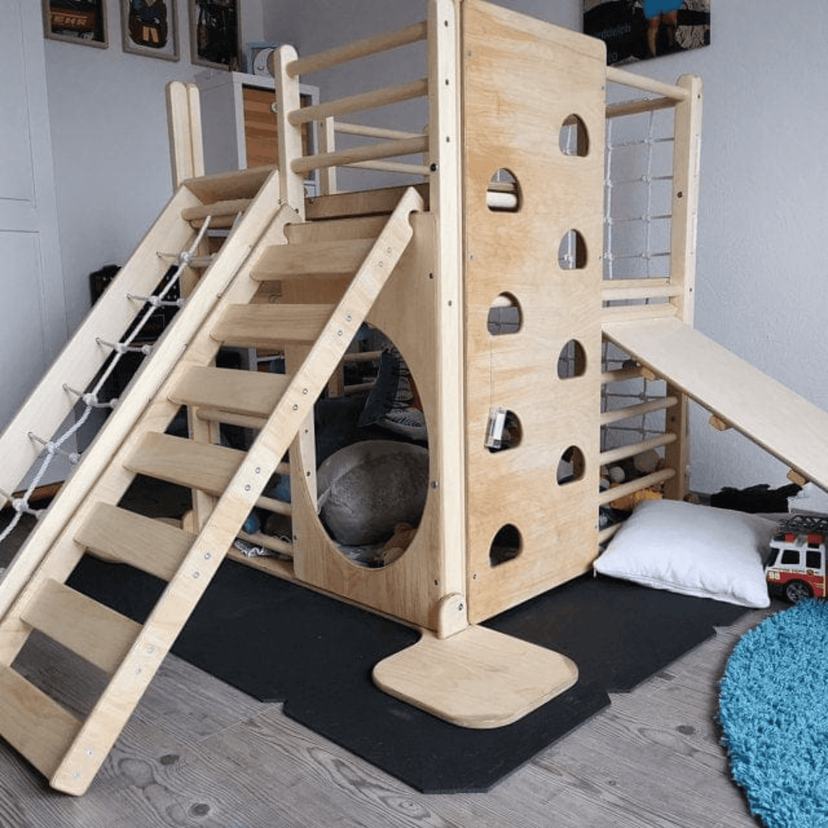 Betten und Klettergerüste Indoor Klettergerüst Kinder Holz Spielturm Holz XXL