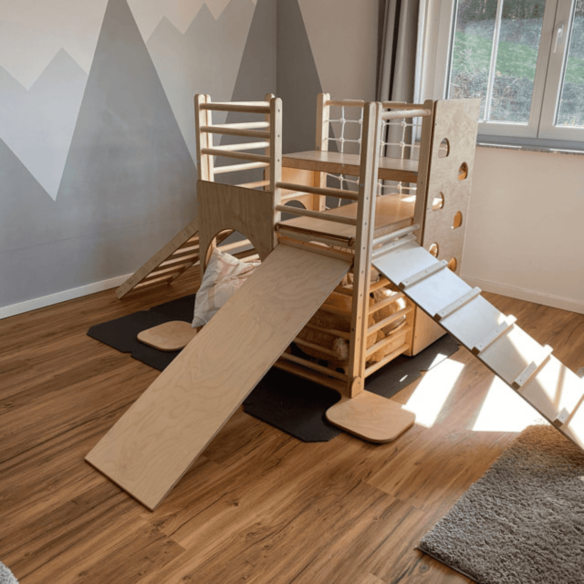 Betten und Klettergerüste Indoor Klettergerüst Kinder Holz Spielturm Holz XXL