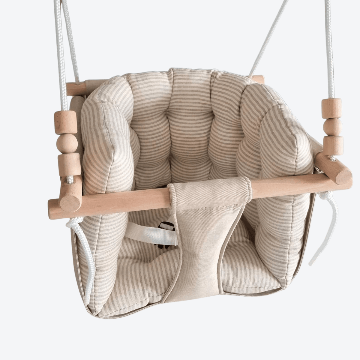 Schaukel Premium Babyschaukel Leinenkissen Beige Gestreift